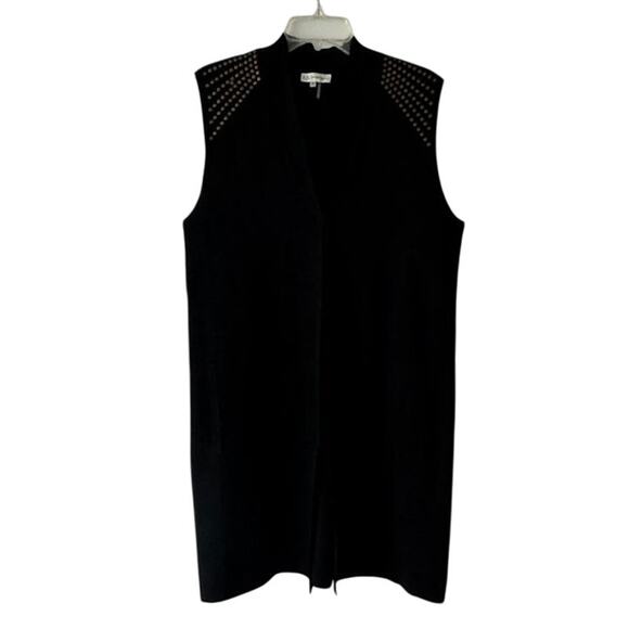 Neiman Marcus Black Sleeveless Studded Shoulder Longline Vest Size M - Picture 1 of 14